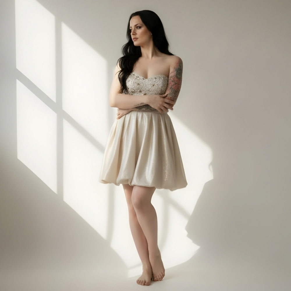 Mark + James ✦ Champagne Beaded Balloon Skirt Mini Dress ✦ Strapless Tube 4 NWT - Picture 3 of 16